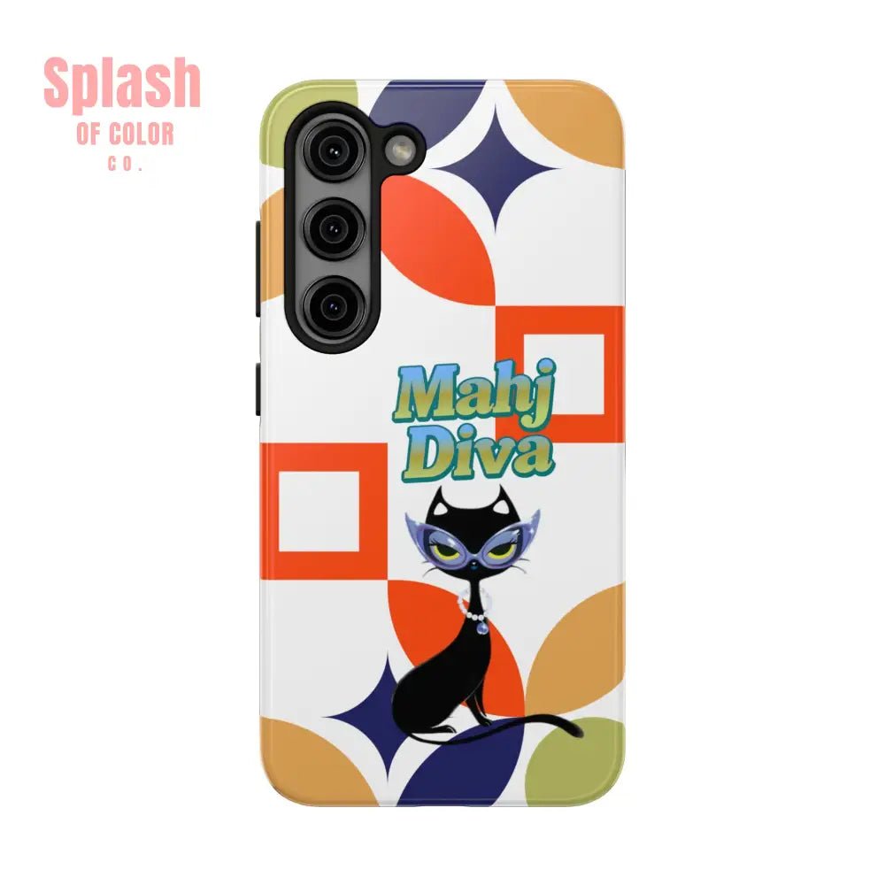 Modern Mahjong Diva Cat Stylish Phone Cases, Stylish And Whimsical - Splash of Color co.