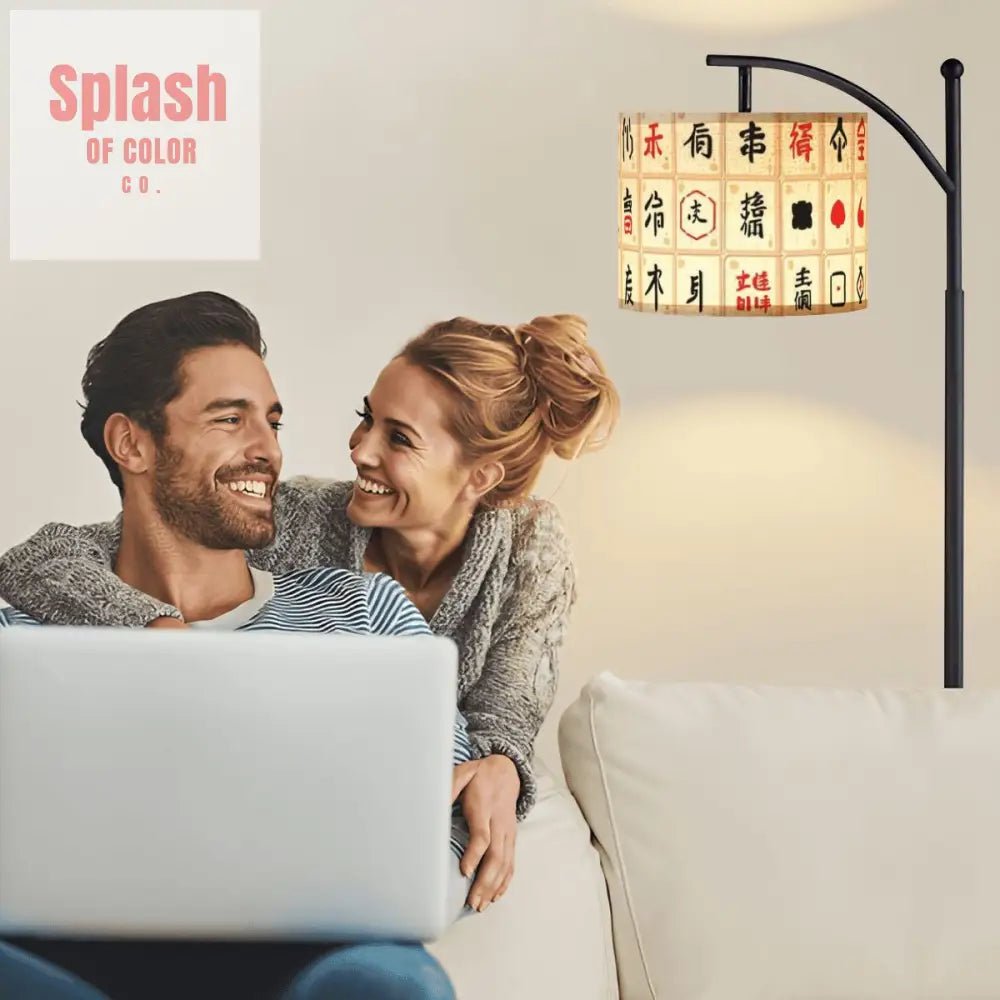 Modern Mahjong Tile Design Mahj Whimsy Arc Floor Lamp - Splash of Color co.