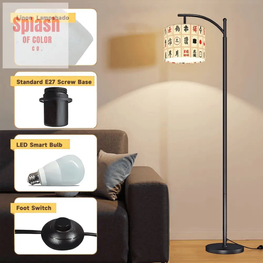 Modern Mahjong Tile Design Mahj Whimsy Arc Floor Lamp - Splash of Color co.