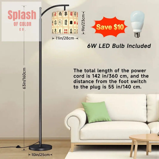 Modern Mahjong Tile Design Mahj Whimsy Arc Floor Lamp - Splash of Color co.