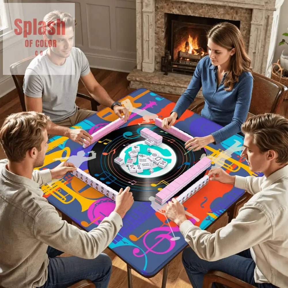 Music Mahjong Mat, Purple, Orange Blue, Snazzy Music Lover Game Mat - Splash of Color co.