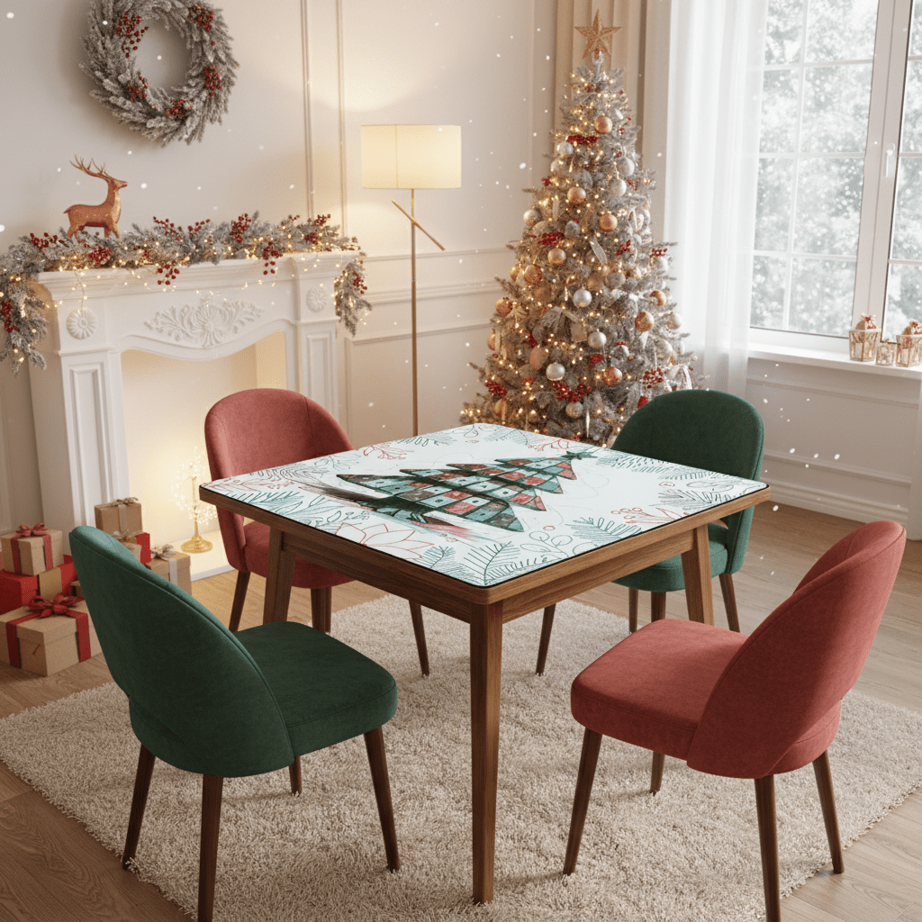 Mahjong Christmas Mat, Quirky Tile Tree, Holiday Mahj Party Mahjong Mat - Splash of Color Co.