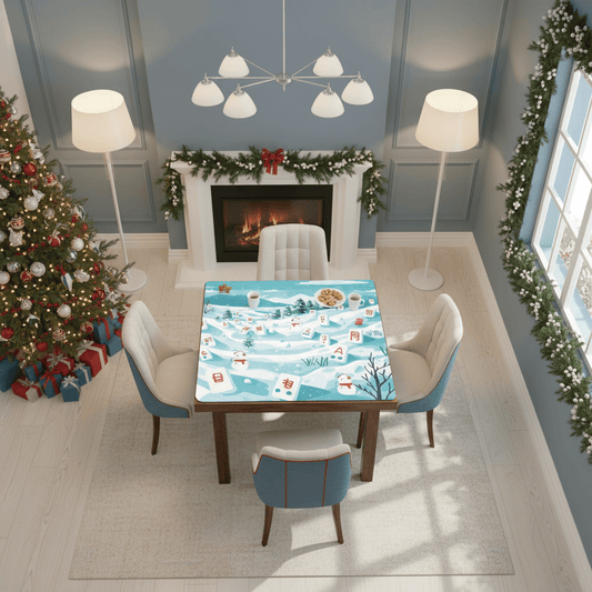 Mahjong Winter Wonderland Whimsical Snowboarding Mahj Game Mat - Splash of Color Co.