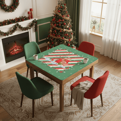 Christmas Mahjong Mat, Whimsical Vintage Nostalgia Green Holiday Mahj Mat - Splash of Color Co.