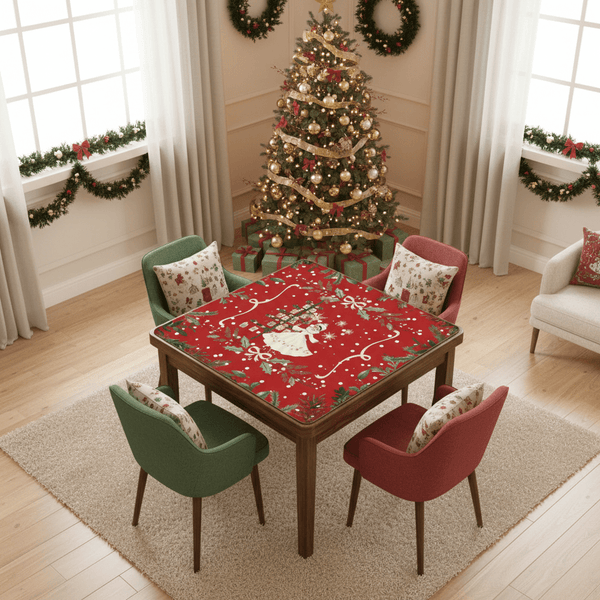 Mahjong Christmas Mat, Red, Green Festive Whimsical Tree And Vintage Nostalgia - Splash of Color Co.