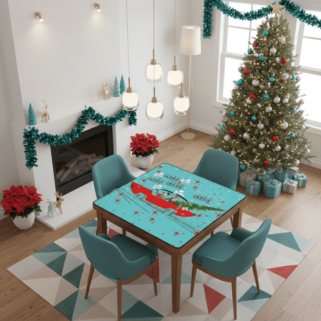 Funny Christmas Mahjong Mat, Beep Beep Beep Nostalgic Christmas Mahj Play Mat - Splash of Color Co.