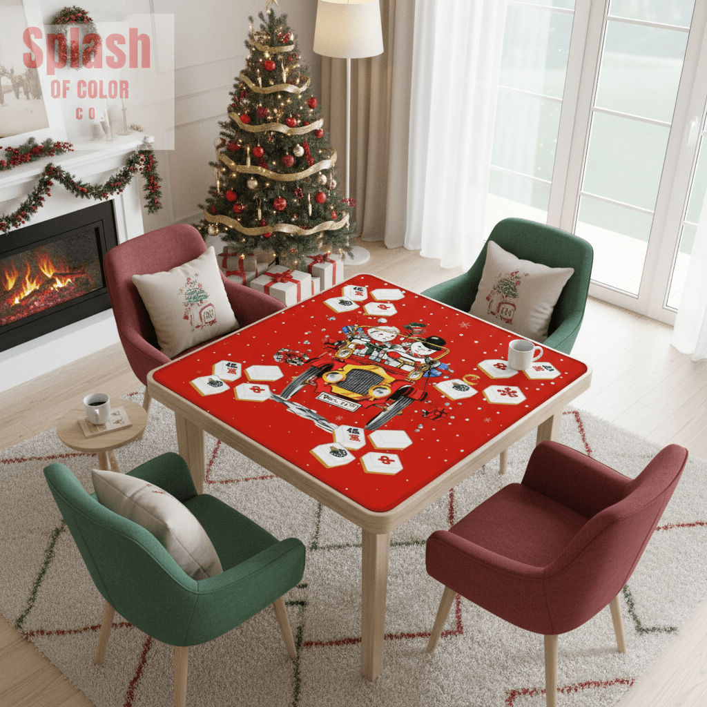 Holly Jolly Mahjong Christmas Mat, Vintage Nostalgic Snowman Couple Quirky Mahj Mat - Splash of Color Co.