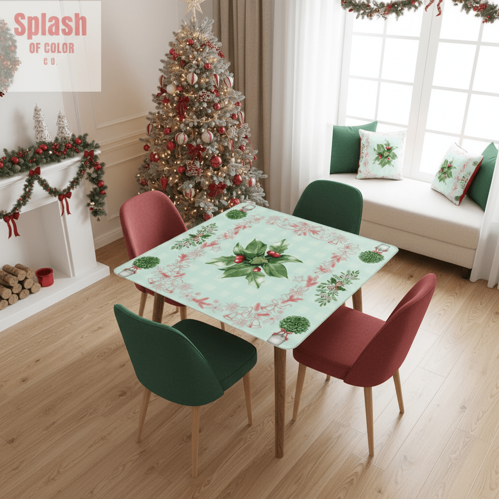 Mahjong Holiday Mat, Winterberry Watercolor Festive Mahj Game Night Mat - Splash of Color Co.