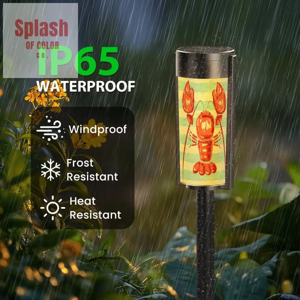 Nautical Beach House Lake House Blue White Striped Lobster Designed Outdoor Garden Solar Lights - 4pcs - Garden Decor