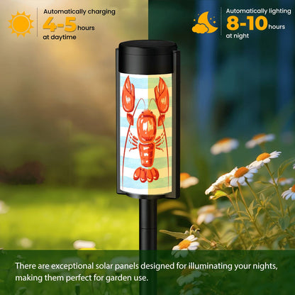 Nautical Beach House Lake House Blue White Striped Lobster Designed Outdoor Garden Solar Lights - 4pcs - Garden Decor