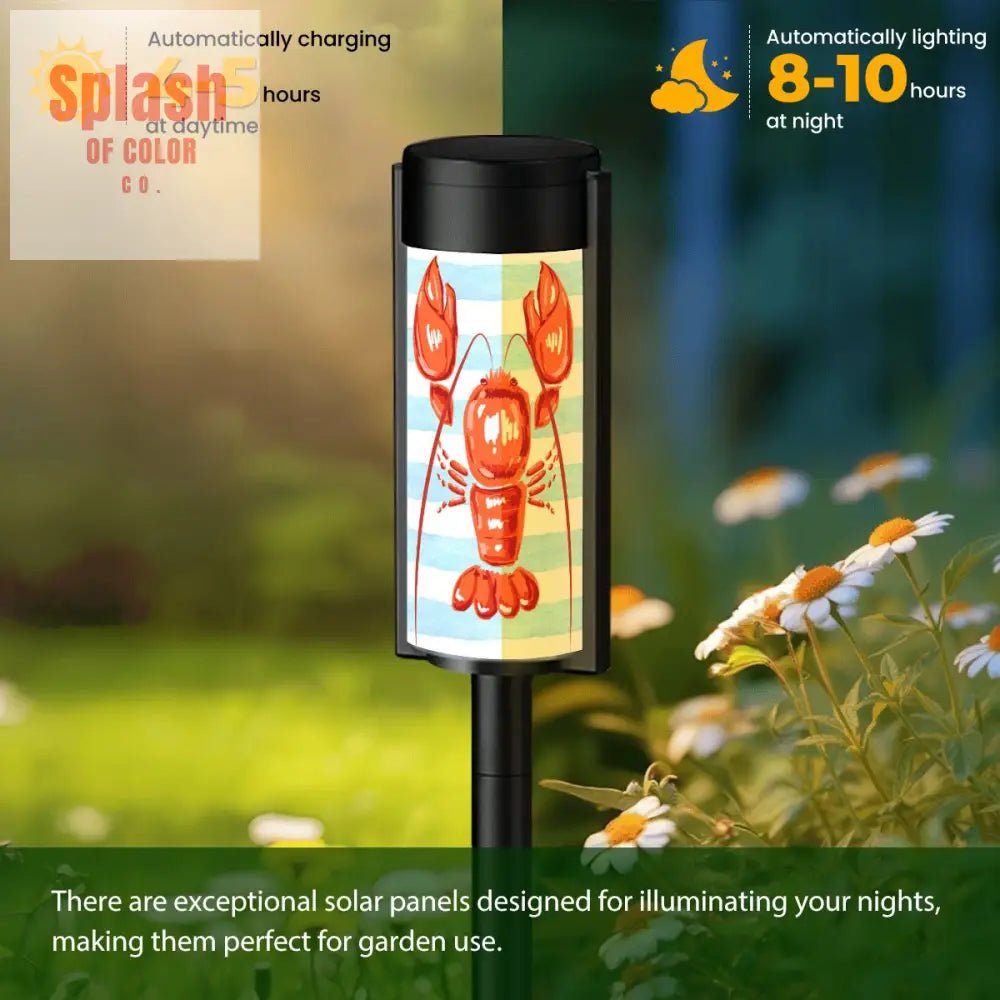 Nautical Beach House Lake House Blue White Striped Lobster Designed Outdoor Garden Solar Lights - 4pcs - Garden Decor