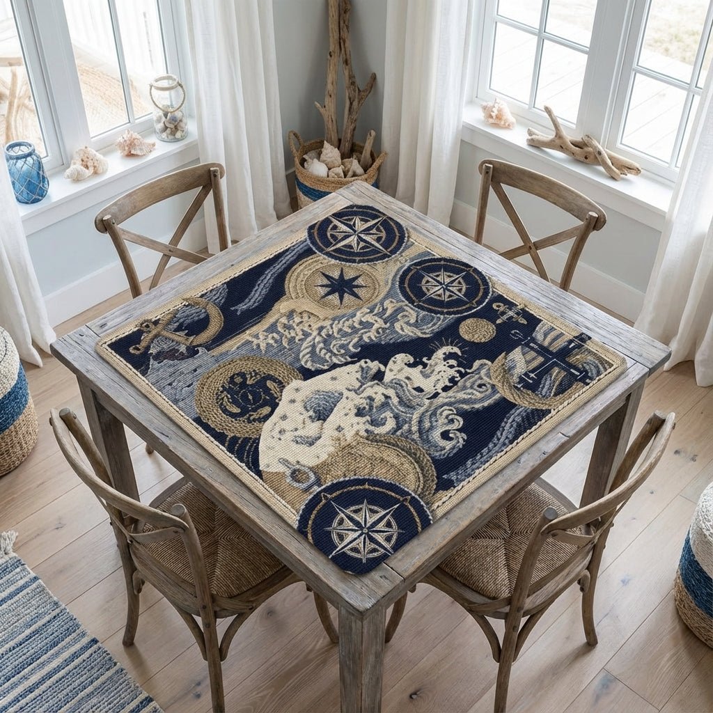 Where The Wind Blows, Faux Needlepoint Nautical Mahjong Mat - Splash of Color Co.