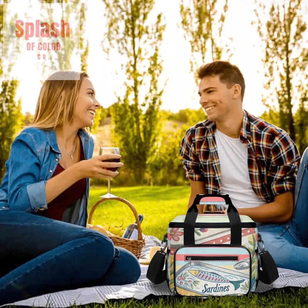 Nautical Sardine Tinned Fish Preppy Striped Cooler Bag - Splash of Color co.