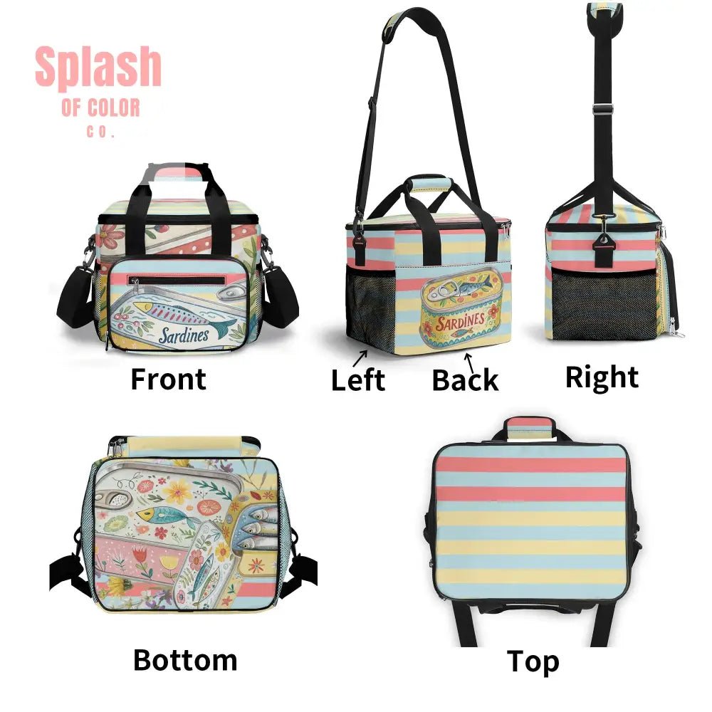 Nautical Sardine Tinned Fish Preppy Striped Cooler Bag - Splash of Color co.