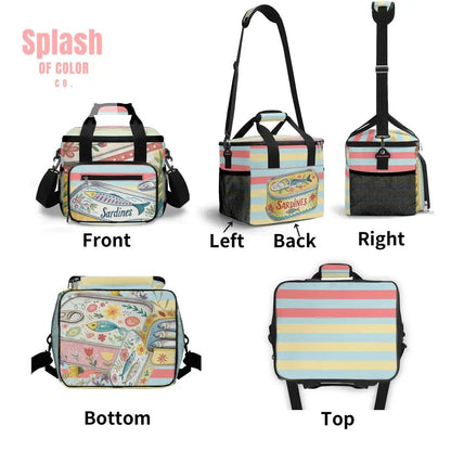 Nautical Sardine Tinned Fish Preppy Striped Cooler Bag - Splash of Color co.