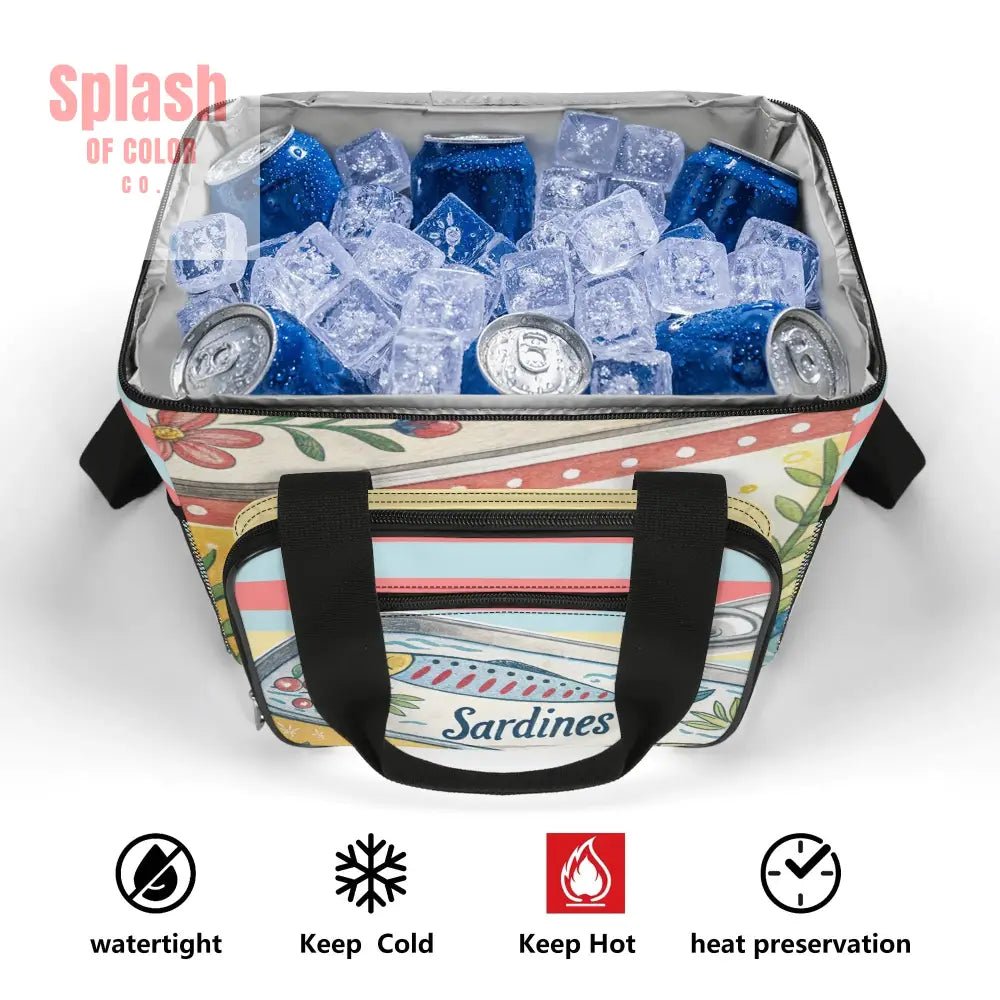 Nautical Sardine Tinned Fish Preppy Striped Cooler Bag - Splash of Color co.