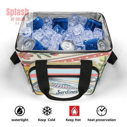 Nautical Sardine Tinned Fish Preppy Striped Cooler Bag - Splash of Color co.