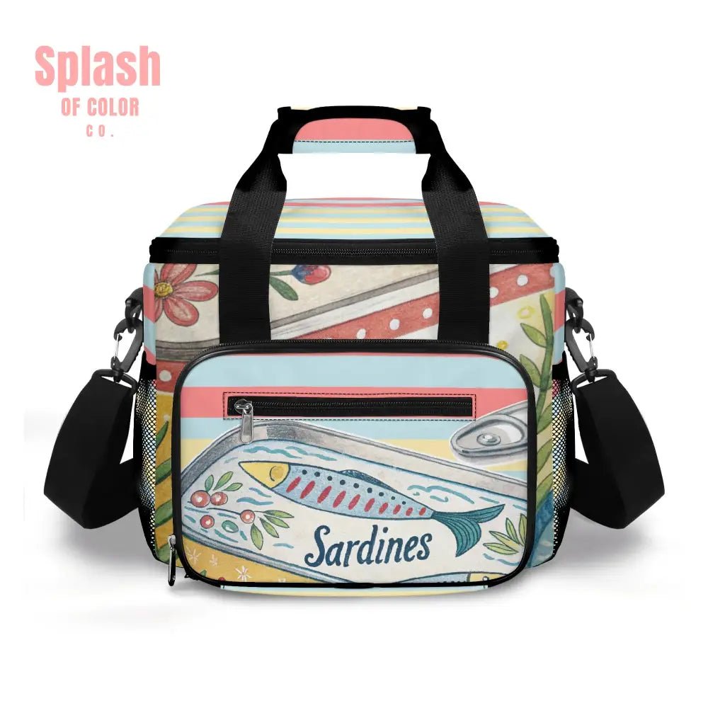 Nautical Sardine Tinned Fish Preppy Striped Cooler Bag - Splash of Color co.