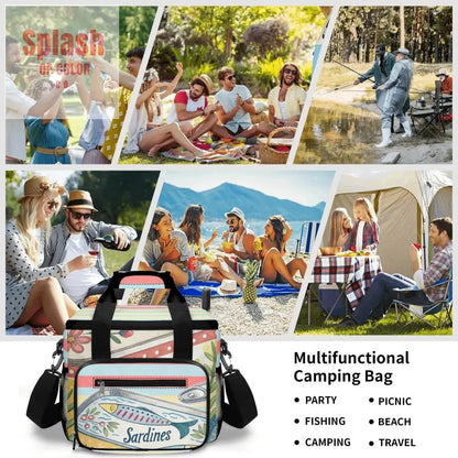 Nautical Sardine Tinned Fish Preppy Striped Cooler Bag - Splash of Color co.