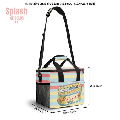Nautical Sardine Tinned Fish Preppy Striped Cooler Bag - Splash of Color co.