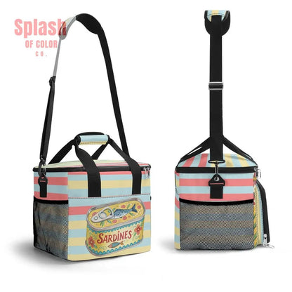 Nautical Sardine Tinned Fish Preppy Striped Cooler Bag - Splash of Color co.