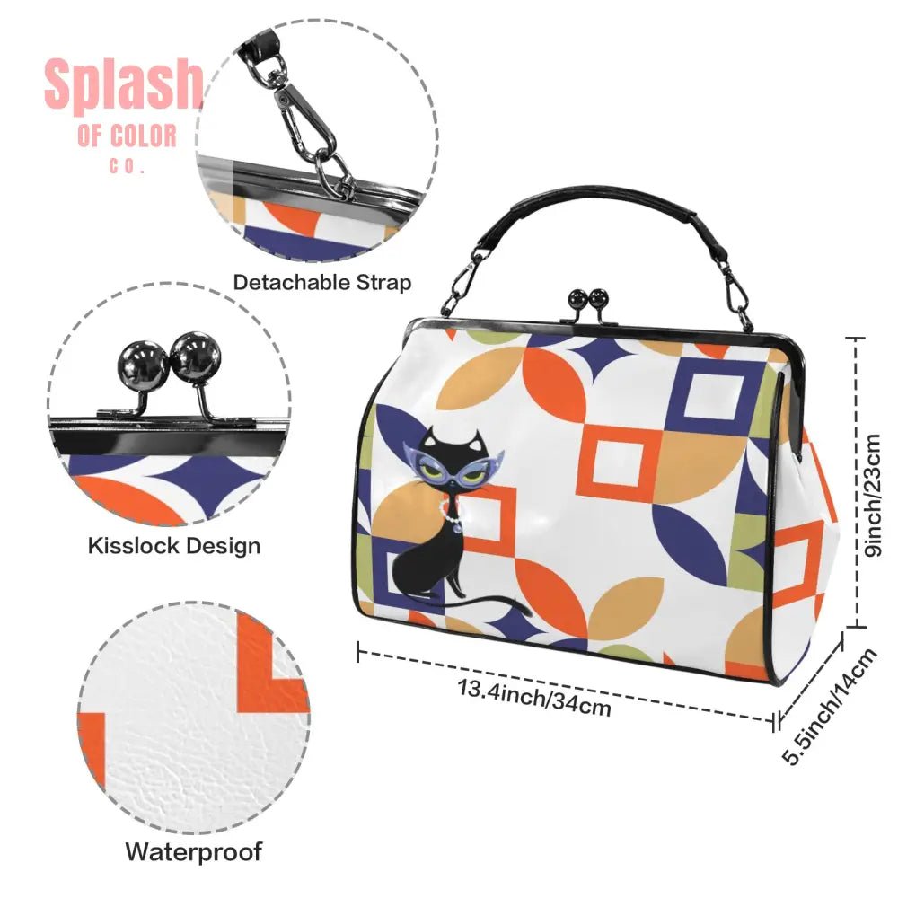 Vintage Style Modern Geometric Designed Kisslock Crossbody Shoulder Bag - Splash of Color co.