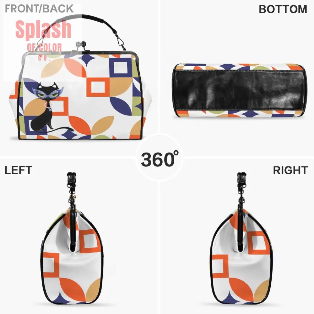 Vintage Style Modern Geometric Designed Kisslock Crossbody Shoulder Bag - Splash of Color co.