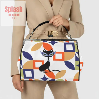 Vintage Style Modern Geometric Designed Kisslock Crossbody Shoulder Bag - Splash of Color co.