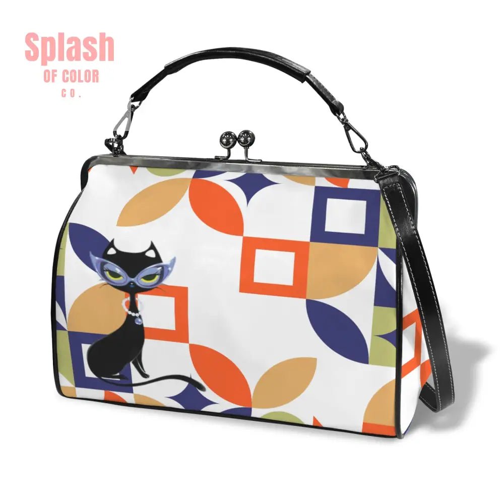 Vintage Style Modern Geometric Designed Kisslock Crossbody Shoulder Bag - Splash of Color co.