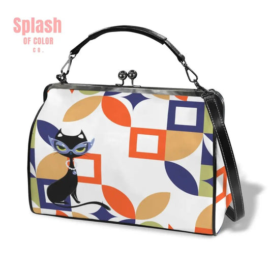 Vintage Style Modern Geometric Designed Kisslock Crossbody Shoulder Bag - Splash of Color co.