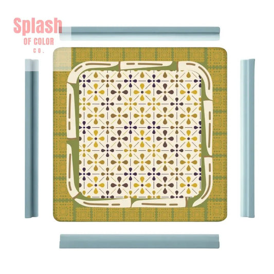 Norwegian Floral Green, Yellow Simplicity Mahjong Mat - Splash of Color co.