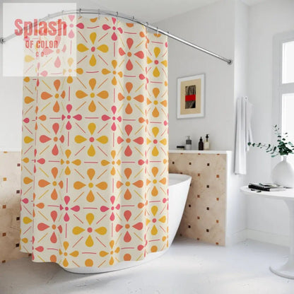Norwegian Floral Shower Curtain, Coral, Yellow Preppy Pastel Bathroom Decor - Splash of Color co.