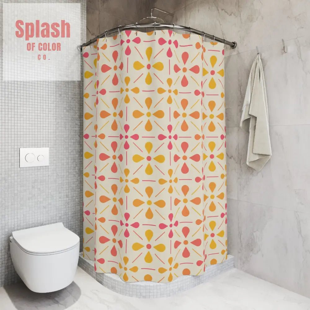 Norwegian Floral Shower Curtain, Coral, Yellow Preppy Pastel Bathroom Decor - Splash of Color co.