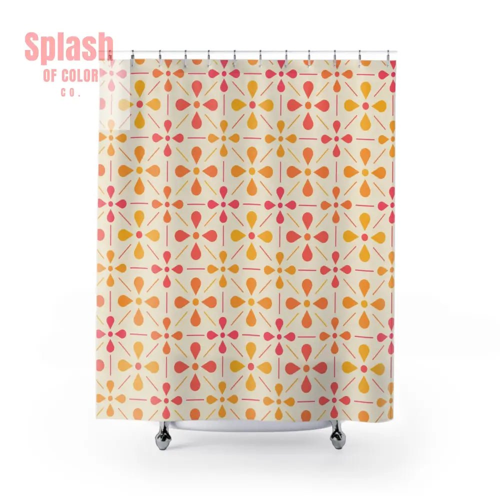 Norwegian Floral Shower Curtain, Coral, Yellow Preppy Pastel Bathroom Decor - Splash of Color co.