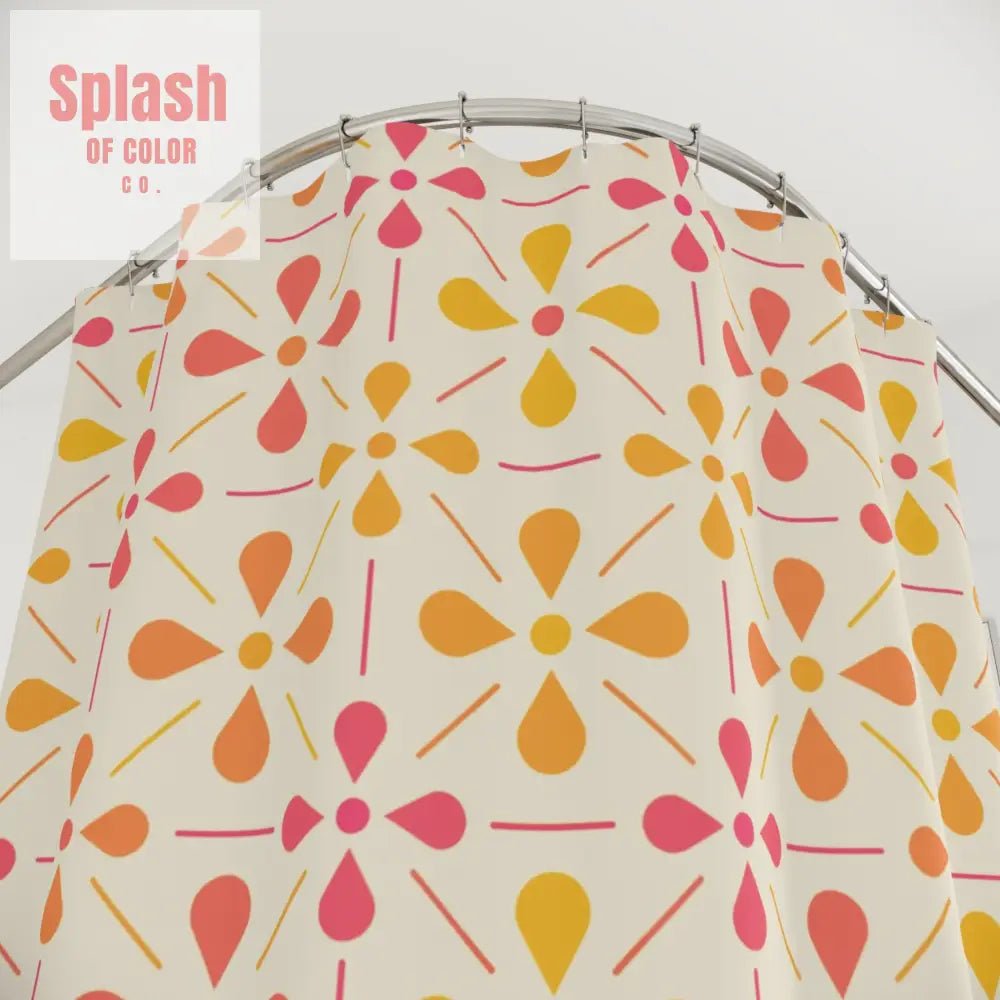 Norwegian Floral Shower Curtain, Coral, Yellow Preppy Pastel Bathroom Decor - Splash of Color co.