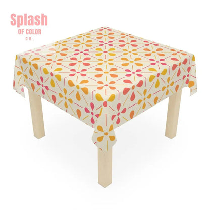 Norwegian Modern Coral Yellow Preppy, Vibrant Floral Tablecloth, Boho Dining Decor - Splash of Color co.