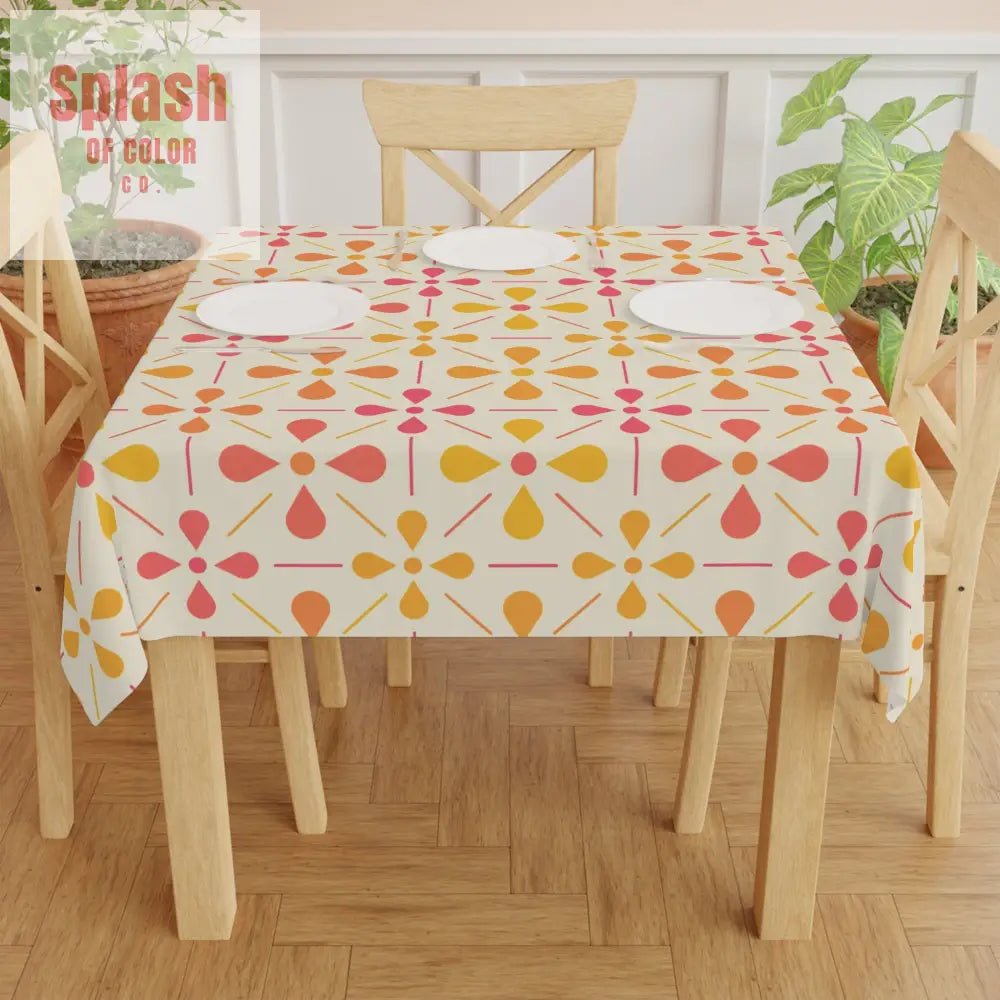 Norwegian Modern Coral Yellow Preppy, Vibrant Floral Tablecloth, Boho Dining Decor - Splash of Color co.