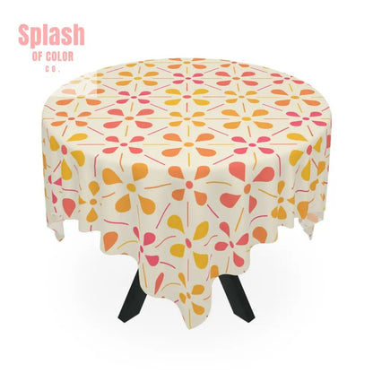 Norwegian Modern Coral Yellow Preppy, Vibrant Floral Tablecloth, Boho Dining Decor - Splash of Color co.