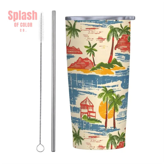 Old World Florida Style Palm Trees Beach Heritage Collection Stainless Steel Insulated Tumbler One Size Drinkware