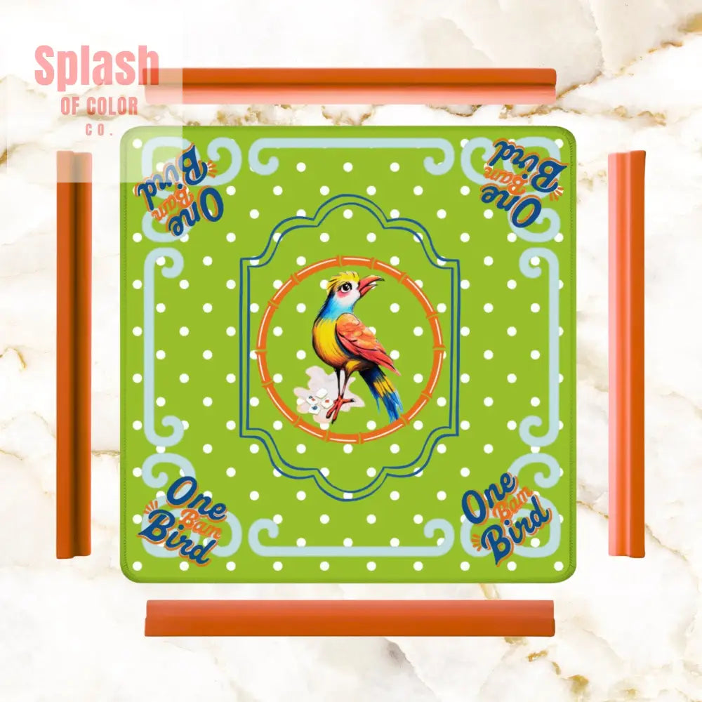 One Bam Bird Citrus Green Polka A Dot Preppy Whimsical Mahjong Mat 31.5’’x31.5’’ Daily Accessories