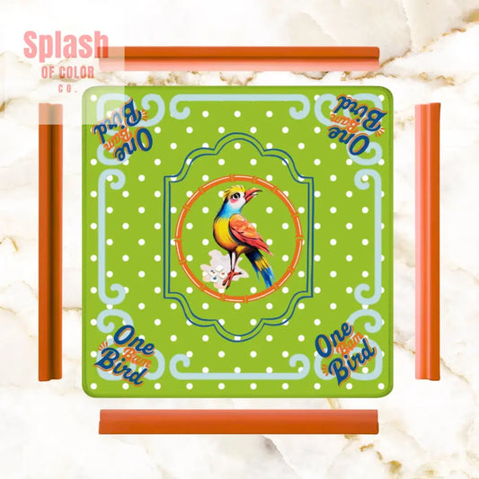 One Bam Bird Citrus Green Polka A Dot Preppy Whimsical Mahjong Mat 31.5’’x31.5’’ Daily Accessories