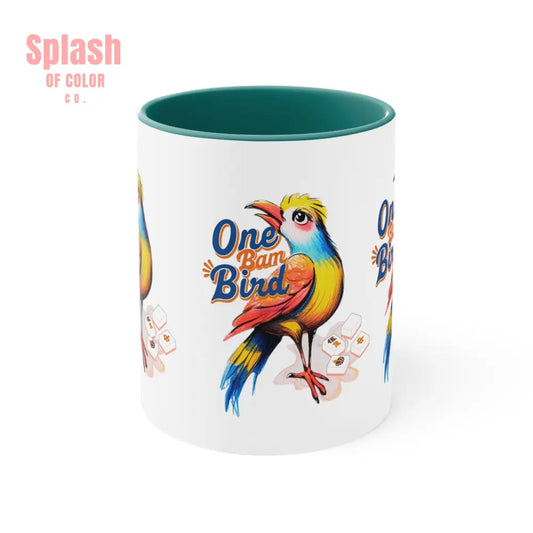 One Bam Bird Mahjong Mug Gift For Mahjongg Enthusiasts Hostess Gift For Mahjong Game Night Play - 11oz / Green - Mug