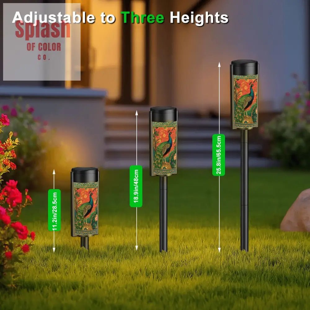 Elegant Watercolor Peacock Blue Gold Accent Asian Chinoiserie Designed Outdoor Solar Lights - Splash of Color co.