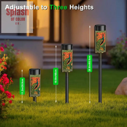 Elegant Watercolor Peacock Blue Gold Accent Asian Chinoiserie Designed Outdoor Solar Lights - Splash of Color co.