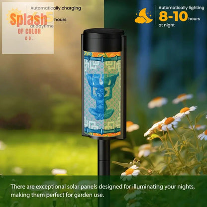 Chinoiserie Monkey Asian Zen Blue, Green Orange Floral Garden Outdoor Solar Lights - Splash of Color co.