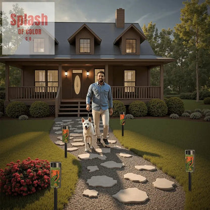 Elegant Watercolor Peacock Blue Gold Accent Asian Chinoiserie Designed Outdoor Solar Lights - Splash of Color co.