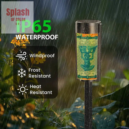 Chinoiserie Monkey Asian Zen Blue, Green Orange Floral Garden Outdoor Solar Lights - Splash of Color co.