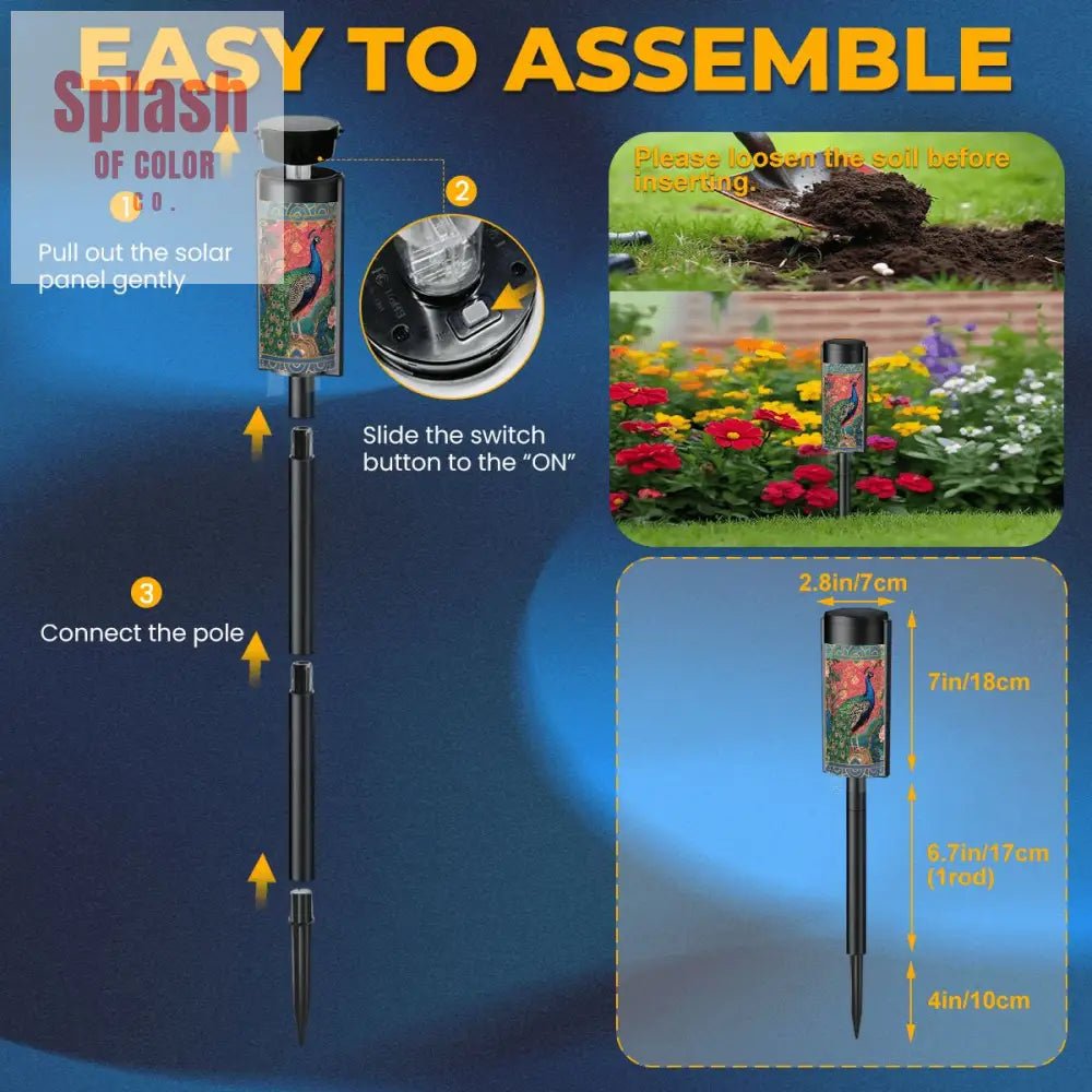 Elegant Watercolor Peacock Blue Gold Accent Asian Chinoiserie Designed Outdoor Solar Lights - Splash of Color co.