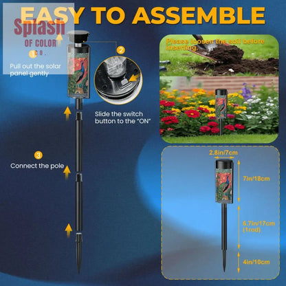 Elegant Watercolor Peacock Blue Gold Accent Asian Chinoiserie Designed Outdoor Solar Lights - Splash of Color co.