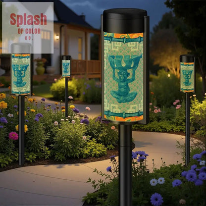 Chinoiserie Monkey Asian Zen Blue, Green Orange Floral Garden Outdoor Solar Lights - Splash of Color co.
